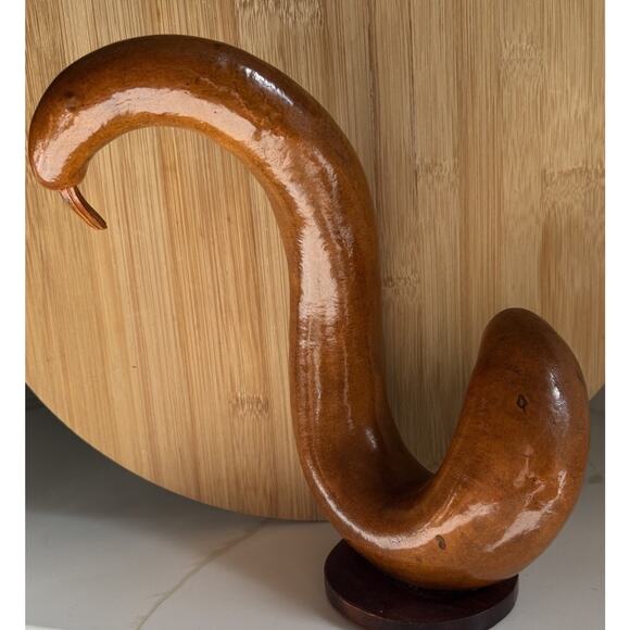 Vintage Handmade engraved Goose Gourd Wood base Thanksgiving 10 Inch - Picture 4 of 4